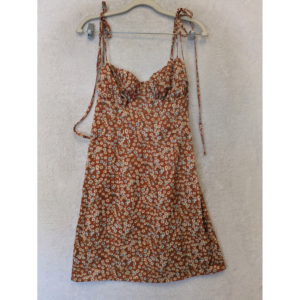 SHEIN Mini Dress Junior's Large Rust Orange Floral Sweetheart Tie Strap Zip Back